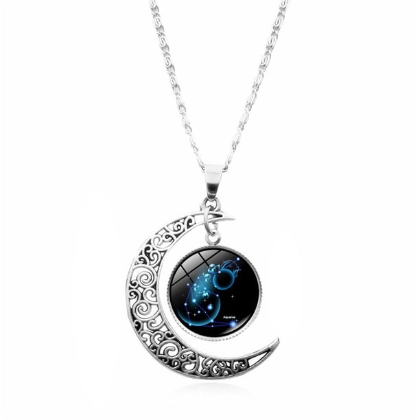 Collar de luna nueva de los 12 deseos del zodíaco Collar de luna con gemas del tiempo de los 12 zodíacos