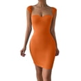 thumbnail image 3 of ClodeEU Women's Sleeveless Bodycon Mini Dress,Basic Solid Slim Fit Dress Orange,Women's Plus S, 3 of 8