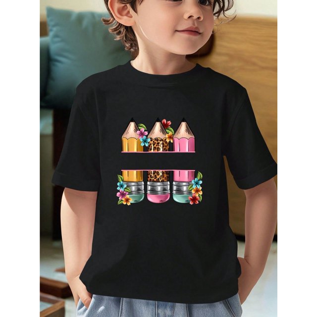 1pc Small Boys' Casual, Cute, Casual Street, Comfortable, Fashionable, Simple, Practical, Multi Functional, Back To School Season Printed Loose T-Shirt Single Piece, Suitable For Children's Clothing