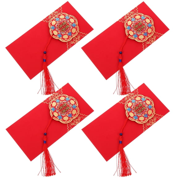FOLOYORI 4Pcs Paper Red Envelopes Chinese Wedding Red Envelope for Lucky Money 8.1X3.7X0.1In