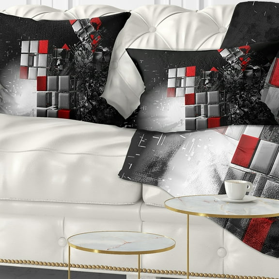 Designart Fractal 3D Red White Cubes - Contemporary Throw Pillow - 12x20