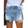 thumbnail image 5 of ONLYSHE Women's Casual Distressed Jean Shorts, Mid Rise, Folded Cuffs, Stretchy, White, 5 of 6