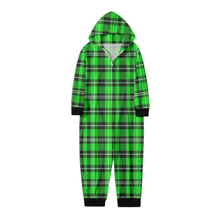 

Child Baby Pajamas Kids Children Green Prints Hooded Zipper Jumpsuit Family Outfit
