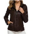 thumbnail image 2 of Chaqueta y abrigo informal de manga larga con capucha y cremallera para mujer, chaqueta de cuero de color con manga larga y capucha, 2 of 9