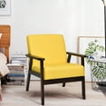 thumbnail image 5 of Gymax Wooden Upholstered Accent Chair Fabric Armchair Home Office Yellow, 5 of 9