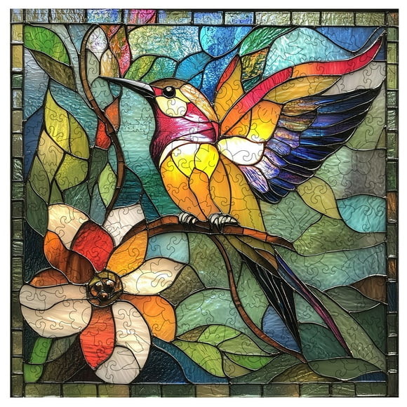 Puzzle Qiuenisray - Vidrieras de madera con forma de colibrí (200 unidades, 28 x 28 cm)