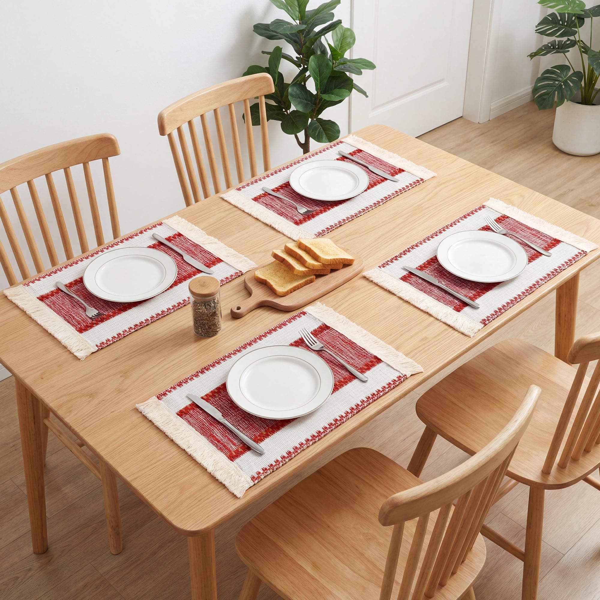Unique Bargains Farmhouse Placemats 6pcs Placemats Red 19.7"x11.8"