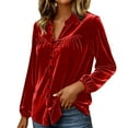 thumbnail image 6 of qolati Velvet Tops for Women Long Sleeve Lapel Collard Velours Shirt Winter Vintage Comfy Blouses Holiday Party Clothes, 6 of 8