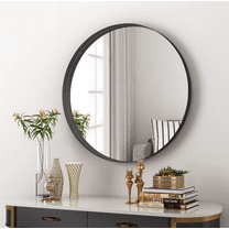 32 in. x 32 in. Round Bathroom Vanity Mirror Black Metal Framed Wall Mirror