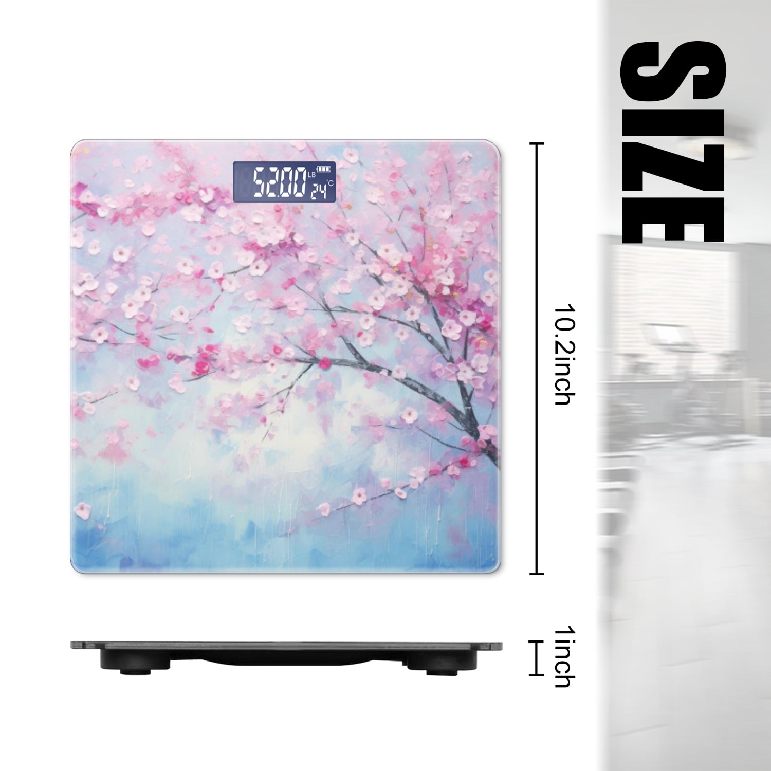 High Precision Body Weight Scale Smart Bathroom Scales with Large LCD Display(400lbs),Decorative for Bedroom-Pink Cherry Blossom Tree With Light Blue Sky
