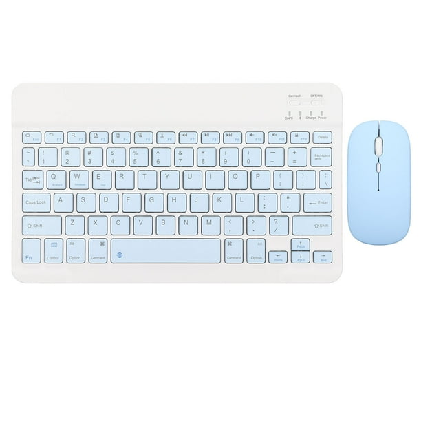 Juego de teclado Bluetooth de 10 pulgadas con carga USB, teclado inalámbrico ultrafino y silencioso con mouse DPI para teléfono celular, computadora portátil, color azul cielo