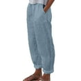 thumbnail image 2 of High Waist Cargo Pants Women Women Solid Linen Trousers Casual Baggy Elastic Waist Wide Leg Pants With Pockets, 2 of 9
