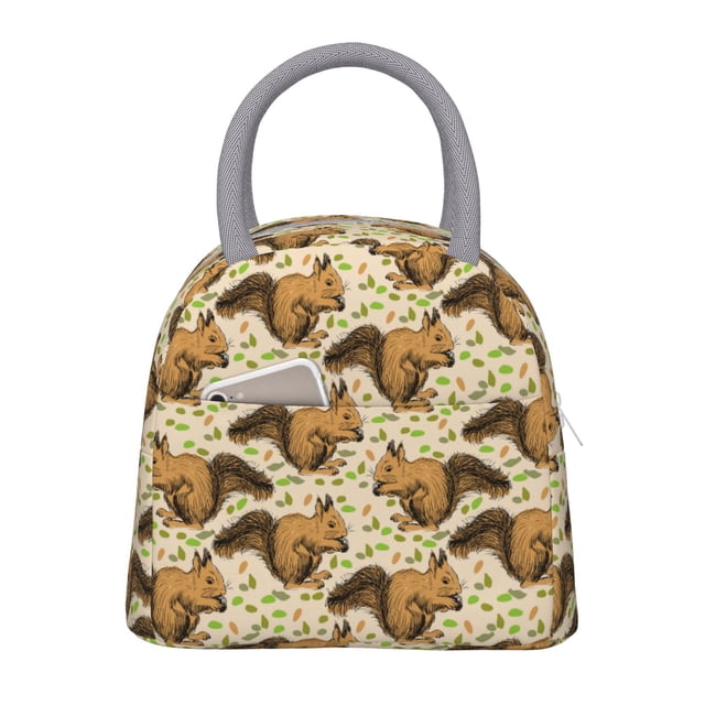 Fotbe Retro Squirrel Bolsa de Almuerzo con Estampado, Lonchera Aislada, Contenedor de Comida Reutilizable Tipo Cooler a Prueba de Fugas