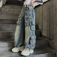 thumbnail image 2 of Cute Jeans Girls Jeans Cargo Pants Wide Leg Baggy High Elastic Waistband Kids Straight Denim Pant with Pockets Youth, 2 of 7