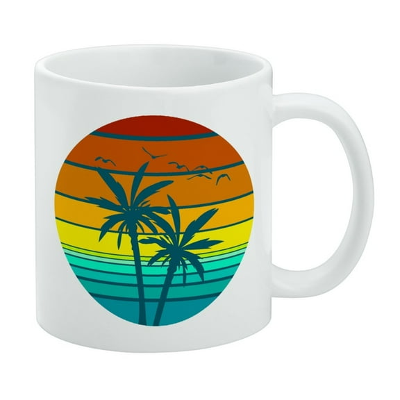 Sunset with Palm Trees Graphic White Mug