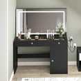 thumbnail image 4 of DWVO Makeup Vanity Table with LED Lighted Mirror & Power Outlet, Modern Vanity Desk with Drawers & Cabinet , Bedroom Dressing Vanity, Black, 4 of 13