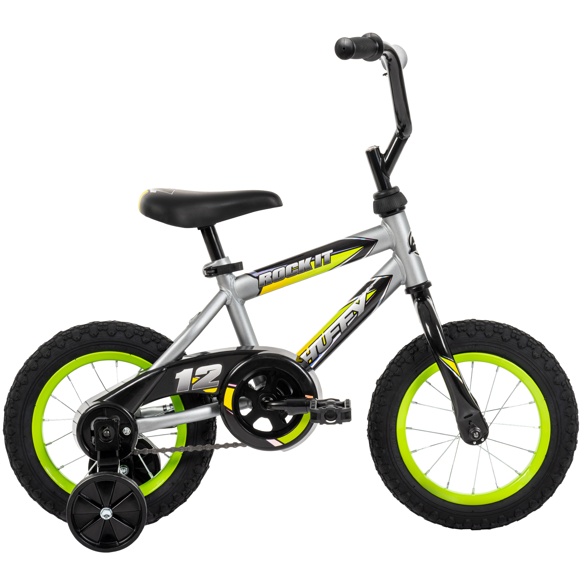 Huffy 12" Rock It Kids' Bike, Fits Riders 37" - 42", Gray/Green, Youth, Boys