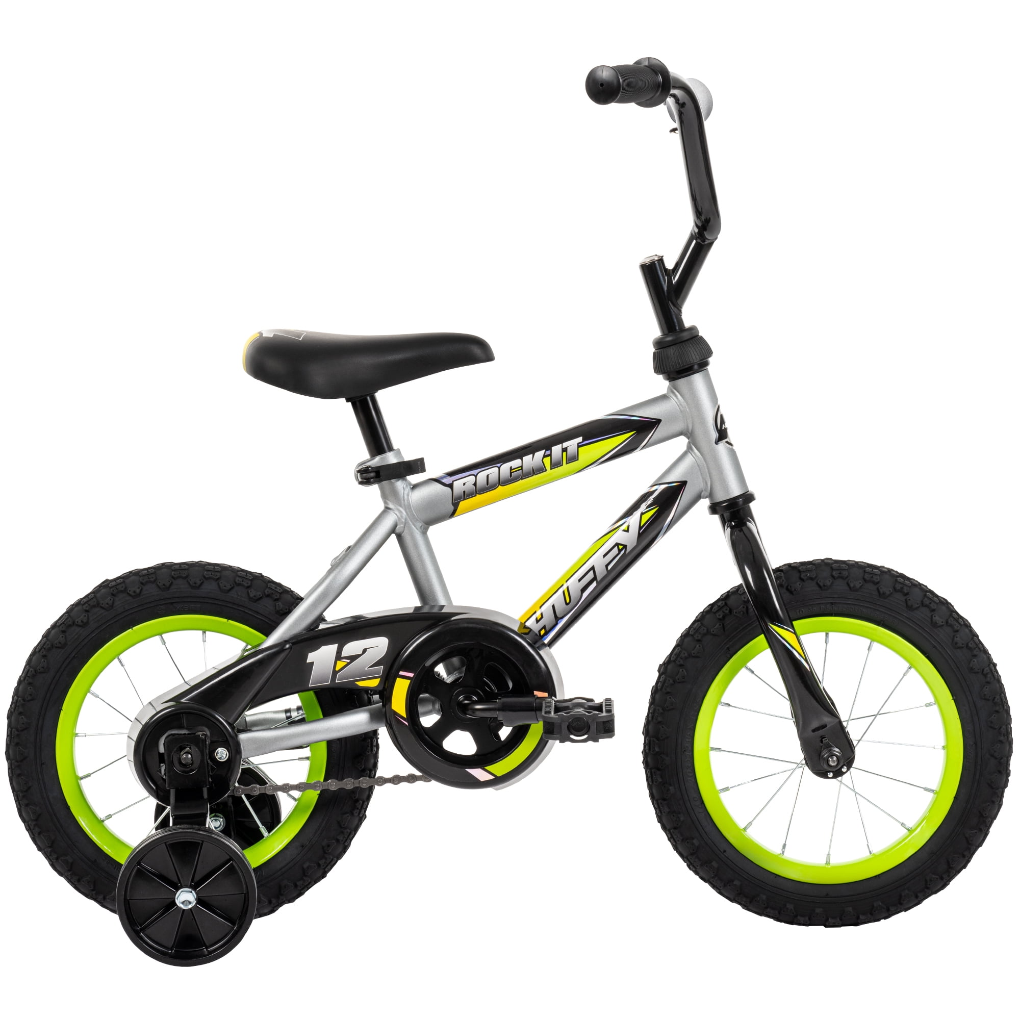 Huffy 12" Rock It Kids' Bike, Fits Riders 37" - 42", Gray/Green, Youth, Boys