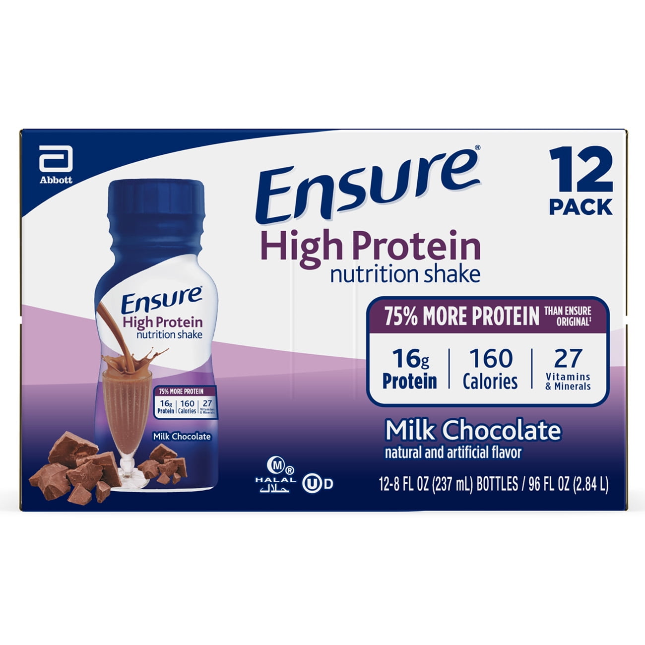 Ensure High Protein Nutrition Shake, Milk Chocolate, 8 fl oz, 12 Count 