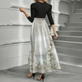 thumbnail image 4 of WTOBBY Women's Elegant Floral Stitching Belted Round Neck 3/4 Sleeve Dress, Fashion Casual Midi Dress with Feminine Details for Summer,Beige L, 4 of 4