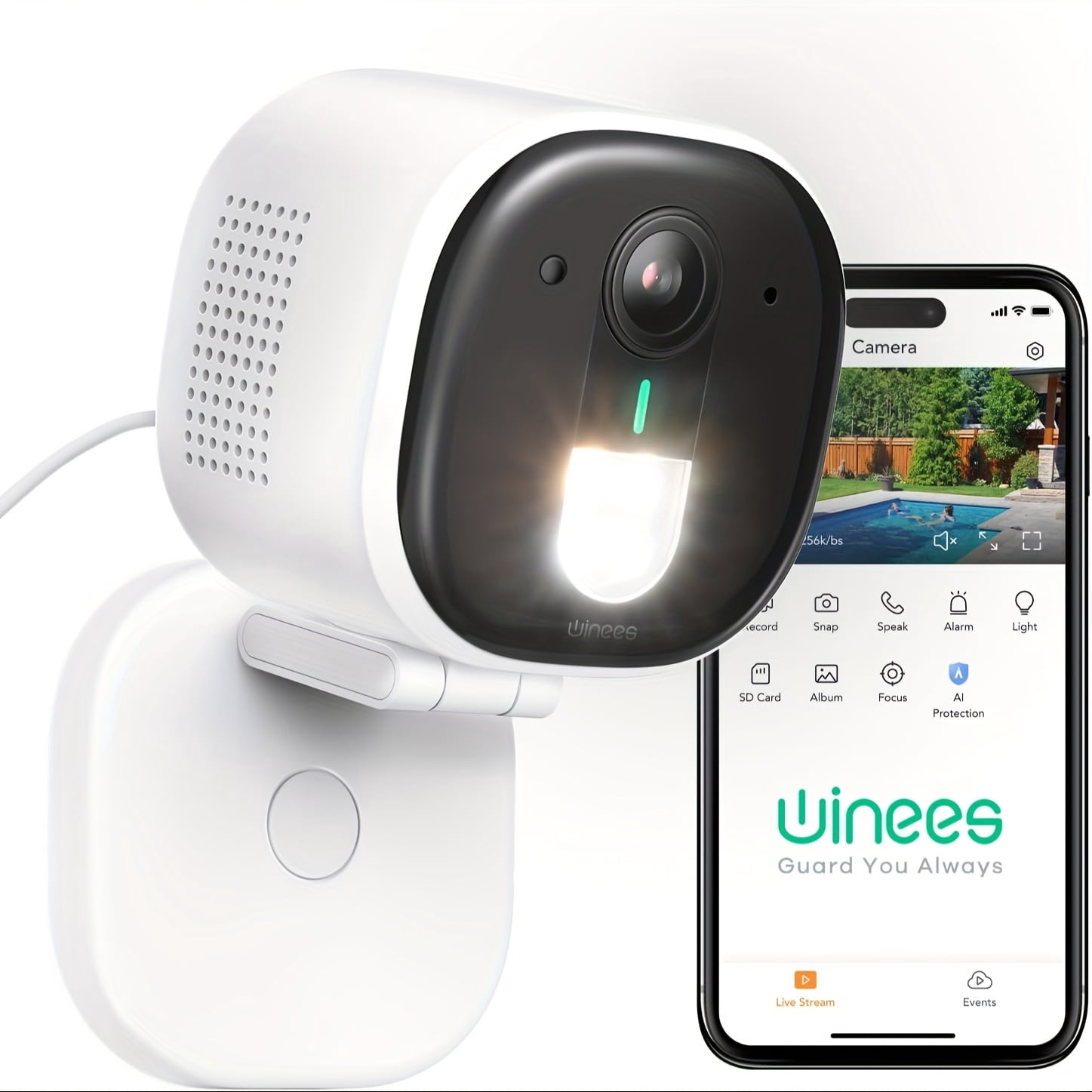 Wired 2K Wi-Fi Security Camera with Color Night Vision, AI Human/Pet Detection, Two-Way Audio, Cloud & 128G SD Card Storage for Indoor Home Use