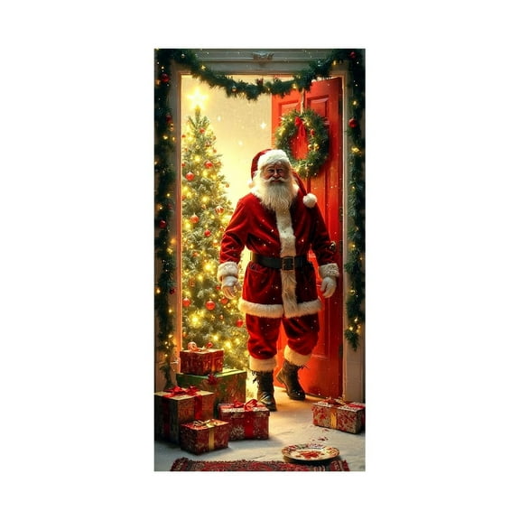 A Santa Claus Christmas Door Cover 35X71 Inches For Festive Door And Wall
