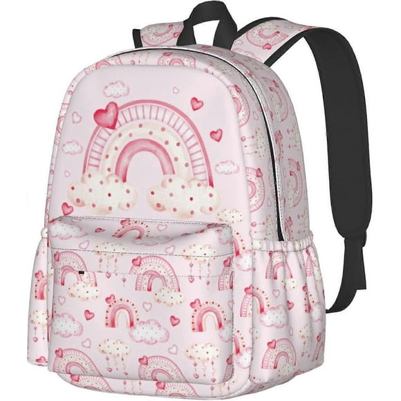 Cute Rainbow Heart Pink Casual Daypack Laptop Bag School Bookbag Travel Backpack For Kids Teen Boy Girl