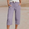 thumbnail image 2 of BLVB Womens Capri Pants Casual High Waisted Wide Leg Lounge Capris Drawstring Loose Beach Pants Trousers with Pockets, 2 of 6