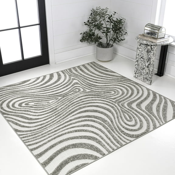 JONATHAN Y SCANDINAVIAN 5' Square Area Rug, Maribo Abstract Groovy Striped - Gray/Ivory, SCN103B-5SQ