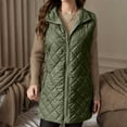 thumbnail image 4 of WTOBBY Women's Long Quilted Sleeveless Vest, Lightweight Zip Up Padded Gilet, Solid Color Warm Outerwear, Fashion Insulated Tank, Perfect for Layering in Cold Weather,Army Green M, 4 of 8