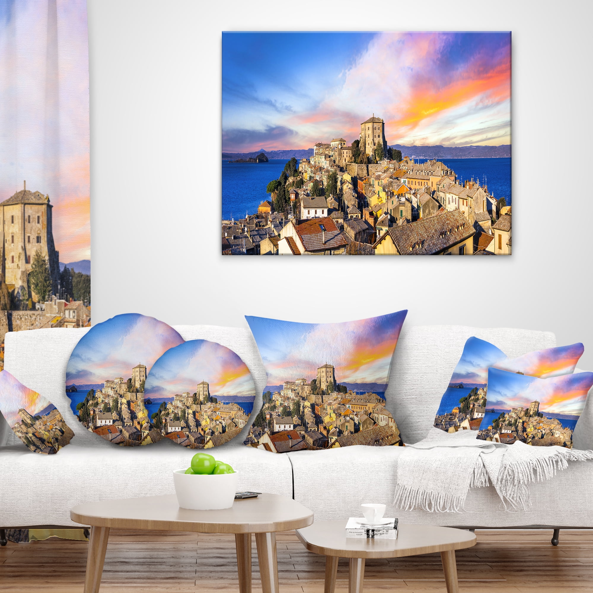 Designart Medieval Village Capodimonte - Landscape Photography Throw Pillow - 18x18