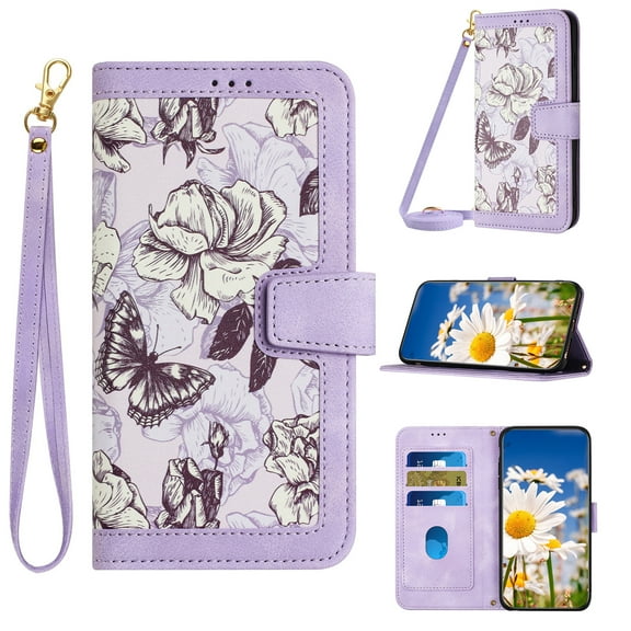 Designed for Samsung Galaxy A23 4G Wallet Case Cute for Women, Premium PU Leather Flip Kickstand Cover with Card Holder [Long Crossbody Strap   Short Wrist Lanyard] Magnetic Closure Case,Purple