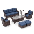 thumbnail image 5 of ALAULM 7PCS Rattan Patio Furniture Set, Wicker Outdoor Sofa Set w/2 Swivel Rocking Chairs, 2 coffee tables of different sizes, 2 Ottomans, Navy, 5 of 8