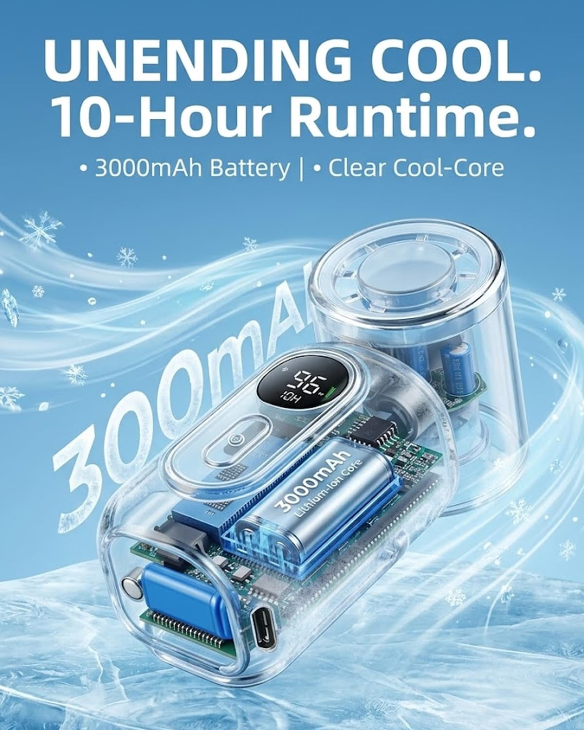 Mini Portable Handheld Clip Fan, Rechargeable 3000mAh Battery, 5 Speeds, 180° Adjustable USB Personal Desk Fan for Stroller, Travel, Camping, Office & Baby