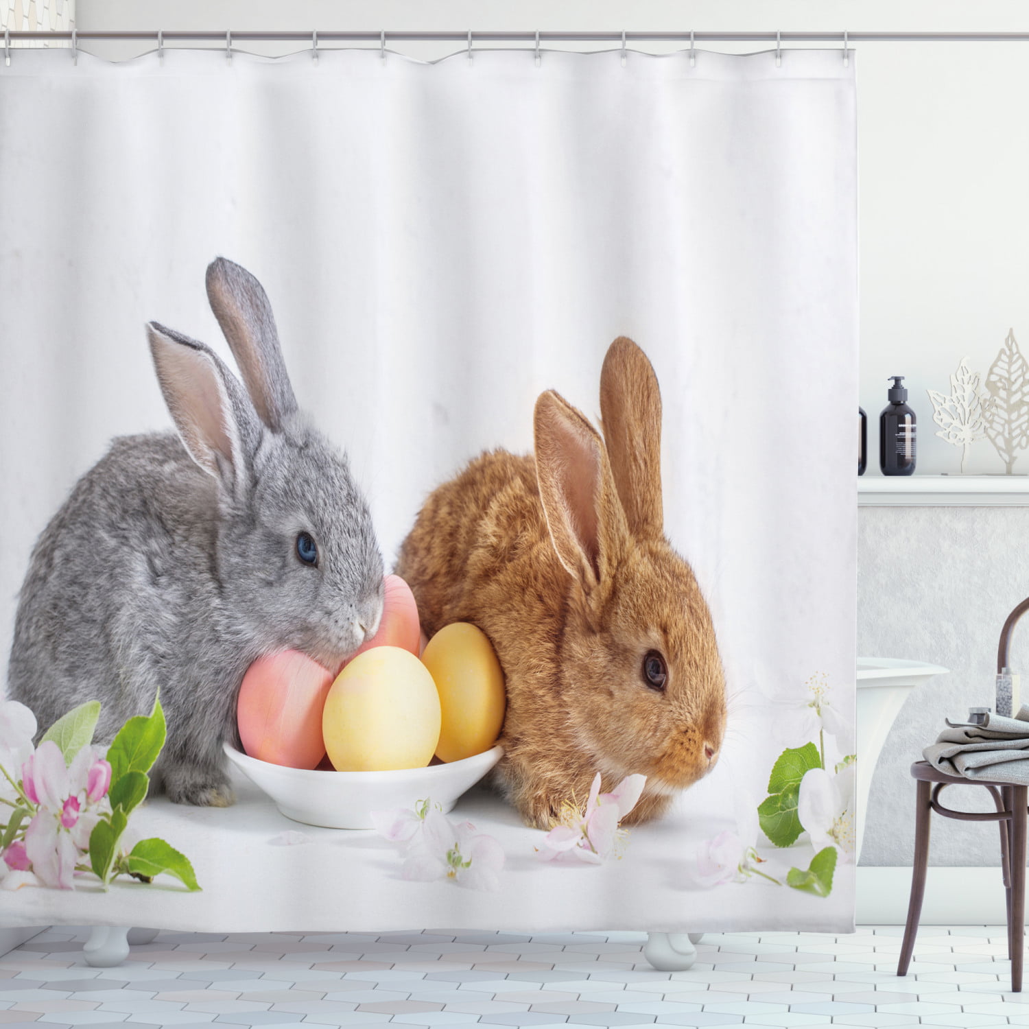 Details about  / Boy and Girl Easter Eggs Waterproof Polyester Fabric Shower Curtain Bathroom Mat