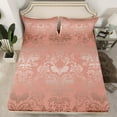 thumbnail image 2 of Adults Damask Gothic Sheet Set Antique Victorian Bed Sheets Set Full,Vintage Floral Goth Sheets Bat Bed Set,Bats Sugar Skull Bone Skeleton Bohemian Baroque Decor,Light Pink, 2 of 5