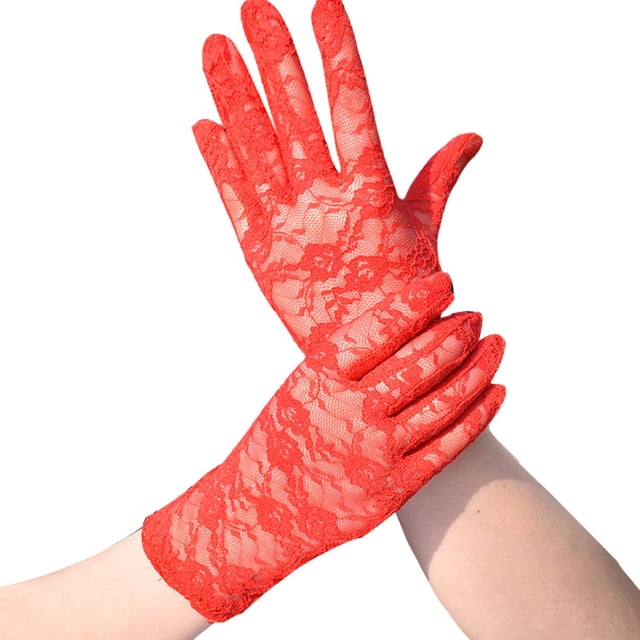 PMVFHDE Black Gloves Womens Short Lace Breathable Riding Sunscreen Wedding Gloves Ice Silk Screen