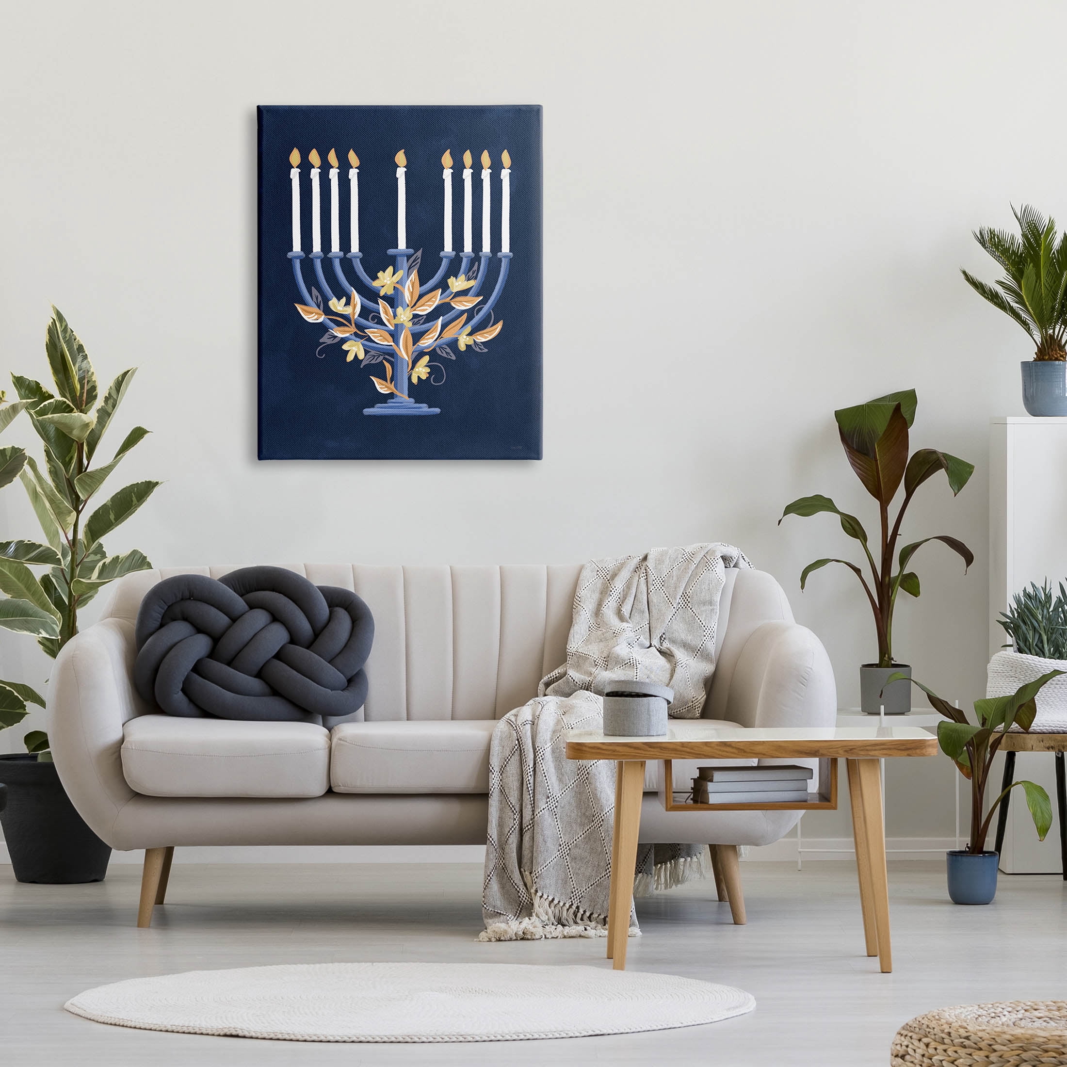 Traditional Floral Hanukkah Menorah Holiday Graphic Art Gallery Wrapped Canvas Print Wall Art