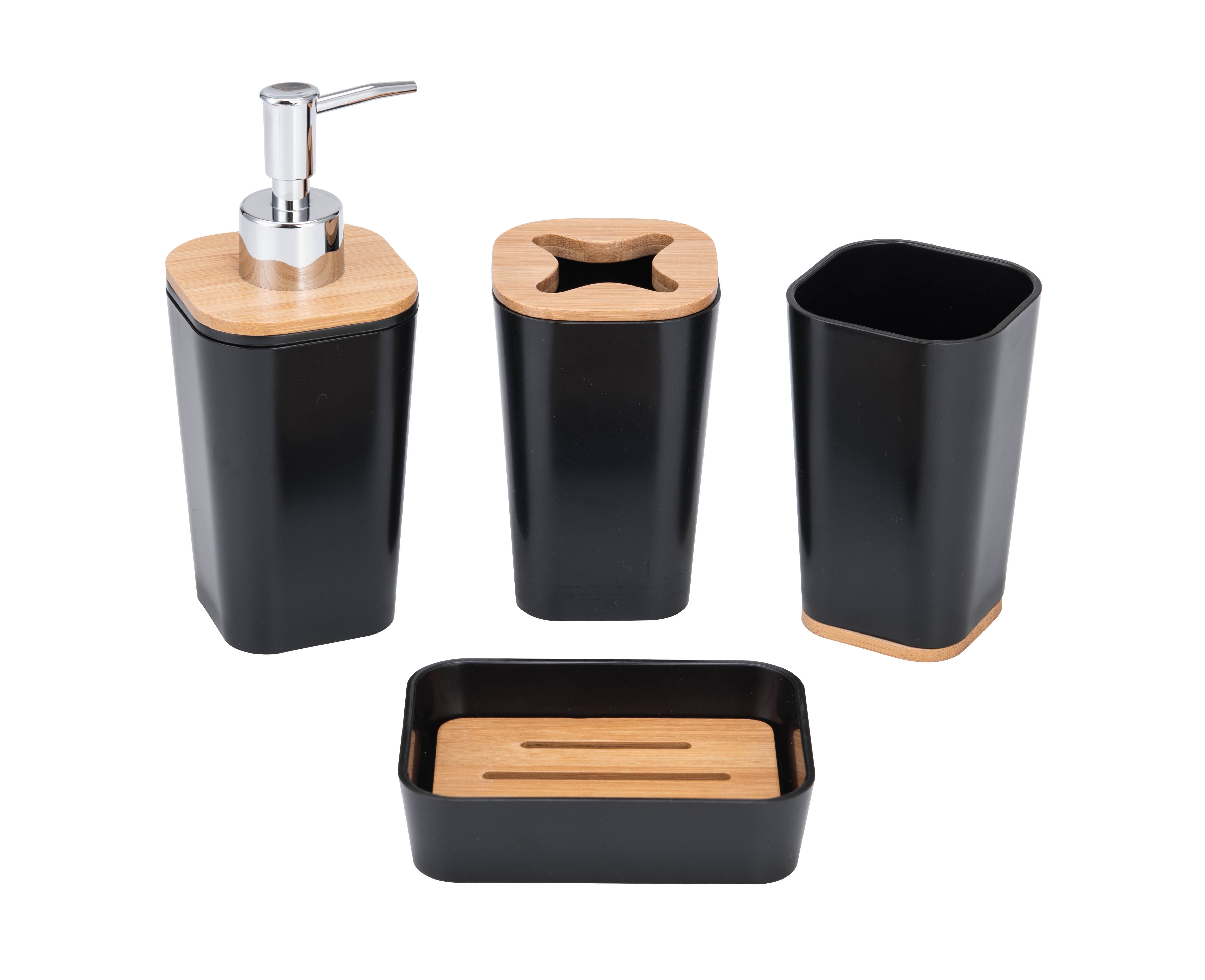 Dish Kralix 4-Piece Bathroom Set Tumbler Accessories Includes Decorative Countertop Soap Dispenser Toothbrush Holder