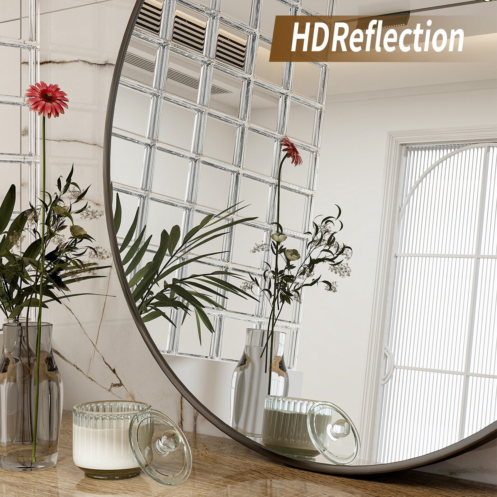 Lumora 36" Round Bathroom Mirror Wall Mirror Metal Frame Circle Mirror, Black