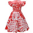 thumbnail image 2 of Girls Red Leaf Short Sleeve Dress Toddler Hawaiian Cosplay Party Wear, 2 of 7