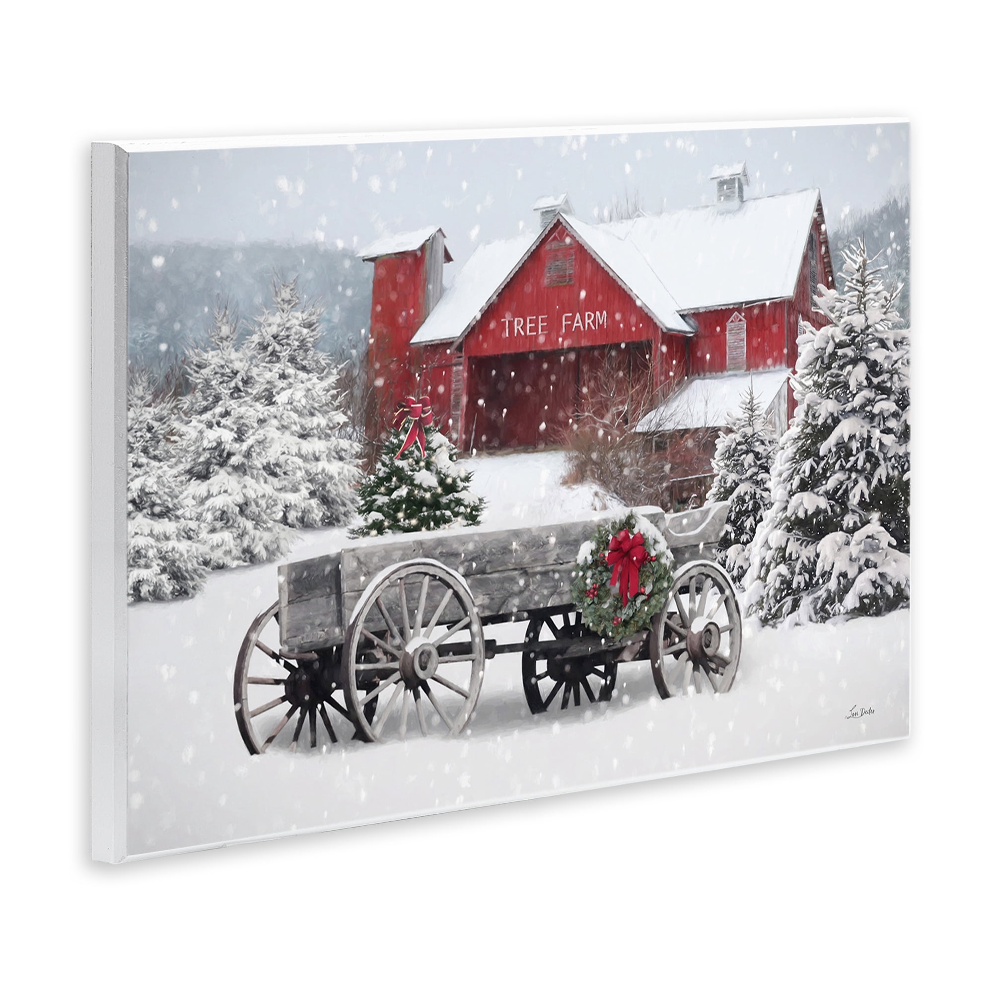 Stupell Industries Winter Wagon & Barn Holiday Painting Unframed Art Prints Wall Art, 19 x 13