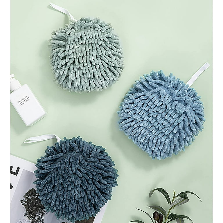 4 Pack Chenille Hand Towels Hanging Hand Drying Puff Microfiber Fuzzy Ball  Towel Absorbent Bath Towel Bathroom Kitchen Decorative Towels (2 Colors)