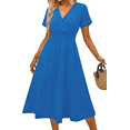 thumbnail image 3 of UVN Women Summer Dresses Short Sleeve V Neck A-Line Midi Dress Ladies Boho Beach Floral Print Sundress, 3 of 9