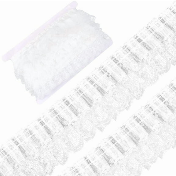 10 Yards Pleated Organza Lace Trim Double Layer Gathered Lace Edge Ribbon 2 Inch Wide Ruffled Tulle Fabric Mesh Edging Trimmings for Applique Embroidered Wedding Dress Sewing Crafts White White