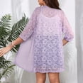 thumbnail image 4 of Women's Plus Size Lace Cardigan - 3/4 Sleeve Mid-Length Hollow Out, Sun Protection, Purple, XXXL, 4 of 6