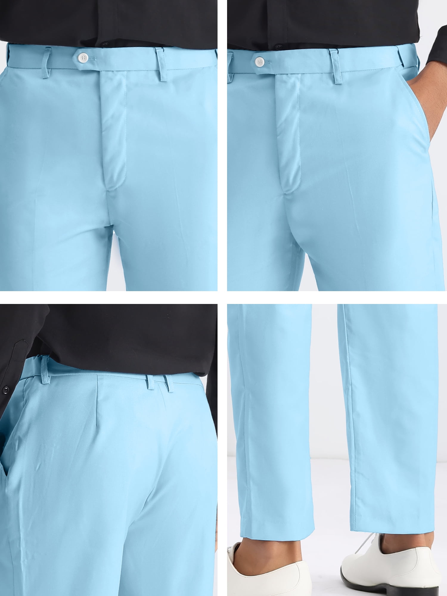 Unique Bargains Men's Dress Pants Slim Fit Flat Front Chino Business Wedding Suit Pants 28 Light Blue
