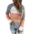 thumbnail image 6 of Autumn Patchwork Hooded Sweater Women Casual Long Sleeve Knitted Sweater Top Winter Striped Elegant Pullover Jumpers, 6 of 6