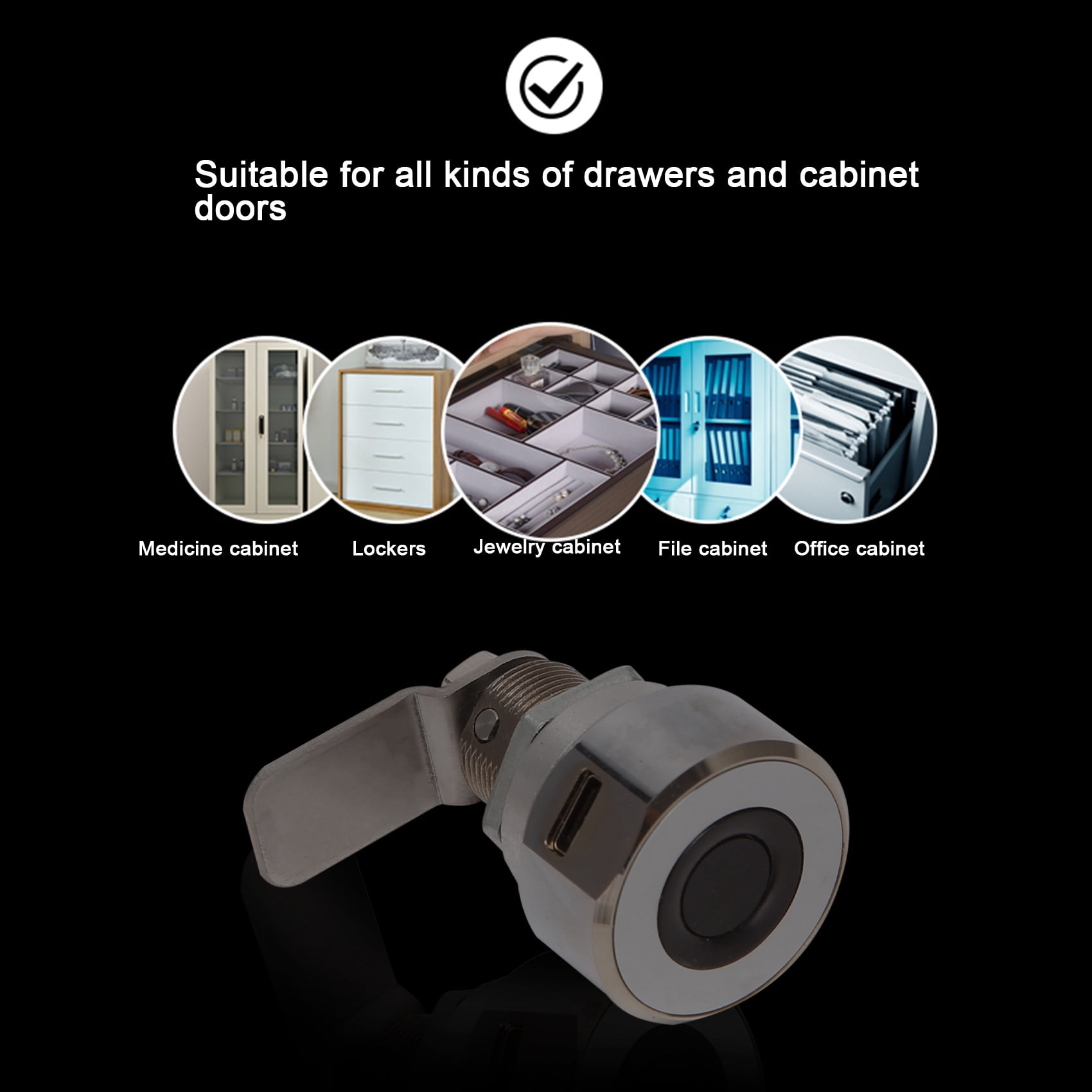 Smart Fingerprint Drawer Lock Metal Furniture File Cabinet Shoe Cabinet Letter Box Safe Lock Fingerprint Drawer Lock,1x Fingerprint lock 1xData cable,Silver