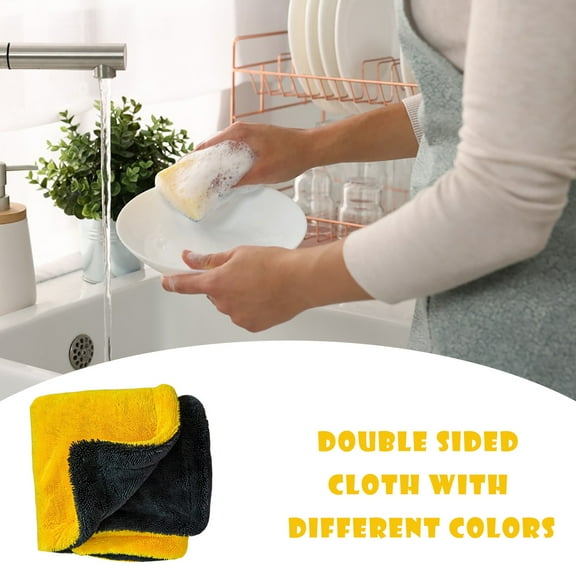 Microfiber Car Wash Towel Double-Sided 16x24in Thick Absorbent Scratch-Free Lint-Free Soft Cloth Quick Drying Reusable Cleaning Rag for Auto Glass Furniture Floor Polishing